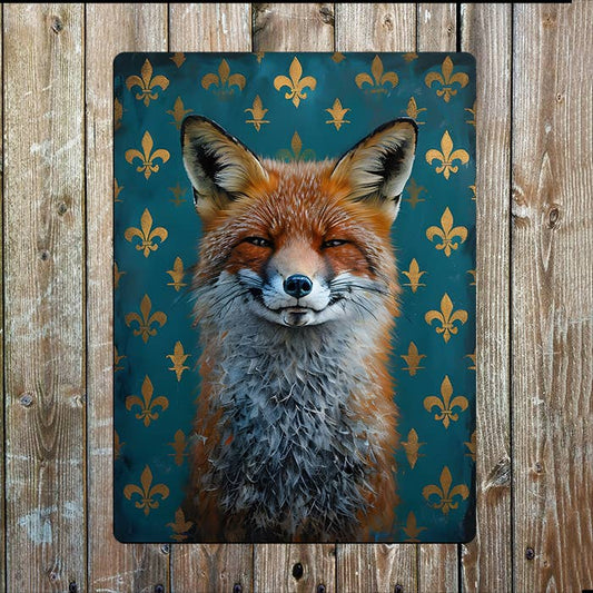 Fox Portrait Vintage Background Painting | Metal Sign Plaque