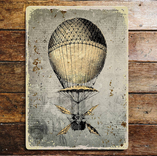 Hot Air Balloon Vintage Wings | Metal Sign Plaque