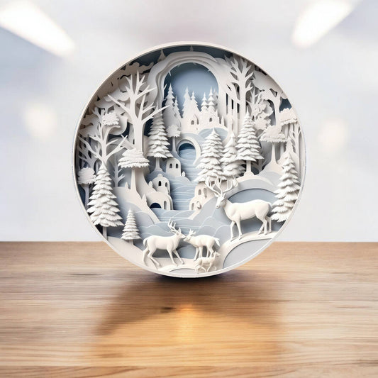 Snowy Forest Christmas Decoration Circle Metal Sign