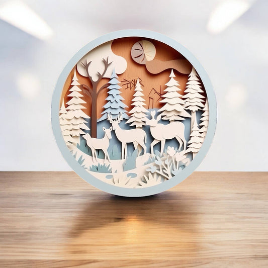 Snowy Forest Deers Christmas Decoration Circle Metal Sign