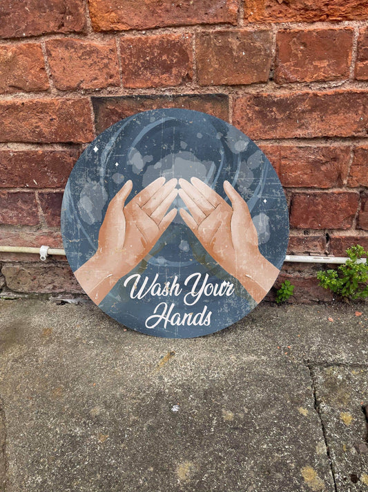 Wash Your Hands Circle Metal Sign