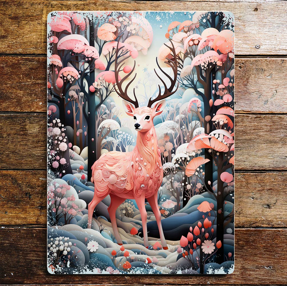 Pink Royal Stag Mystic Animal Art Metal Sign Plaque