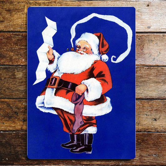 Father Christmas List Stocking Blue | Metal Sign Plaque