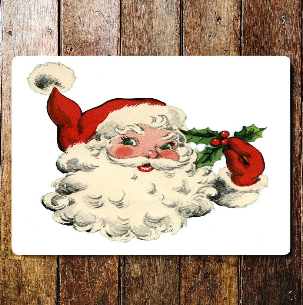 Head Holly Santa Christmas | Metal Wall Sign