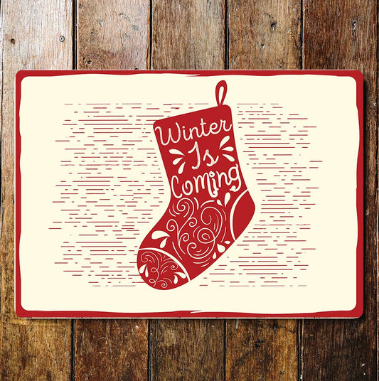 Ski Winter Christmas Winter Coming Metal Sign Plaque