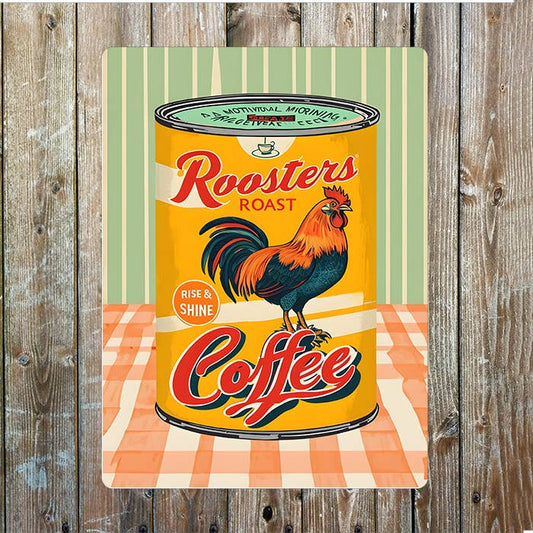 Vintage Roosters Roast Coffee Can | Metal Sign Plaque