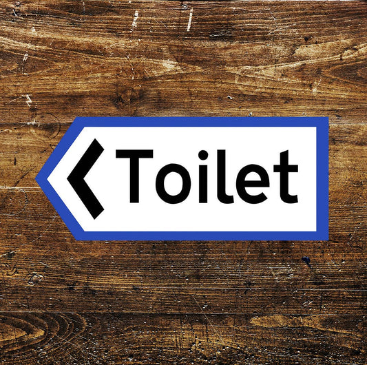 Toilets Directions Notice Blue White | Metal Sign