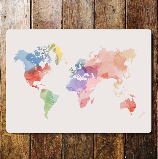 Watercolour world map | Metal Sign Plaque