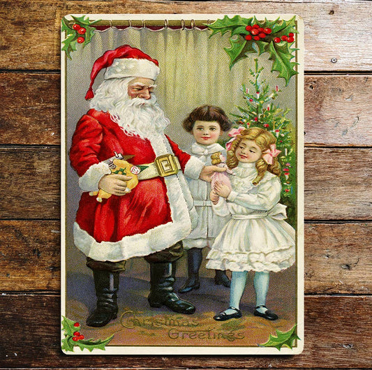 Vintage Christmas Santa Toys Wall | Metal Sign Plaque