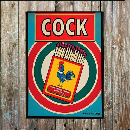 Retro Vintage Matchbox Cock Matches Metal Sign Plaque