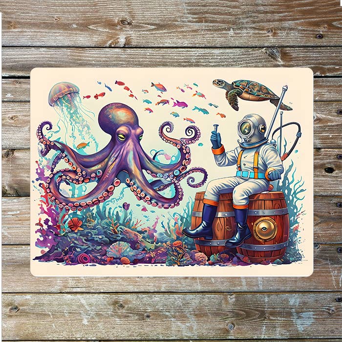 Octopus Diver Underwater Sea Nautical | Metal Sign Plaque