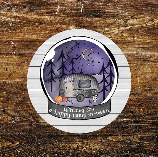 Witching You A Happy Camp-o-ween Globe Circle Metal Sign