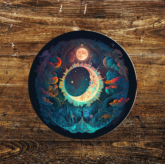 Mystic Skyline Stained Glass affect Metal Circle Sign