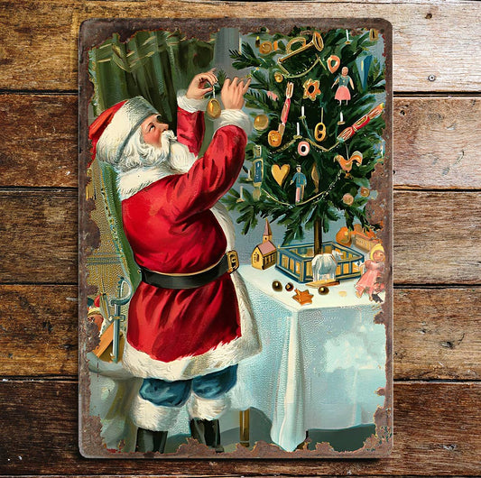 Vintage Santa Decor Tree Christmas | Metal Vintage Wall Sign