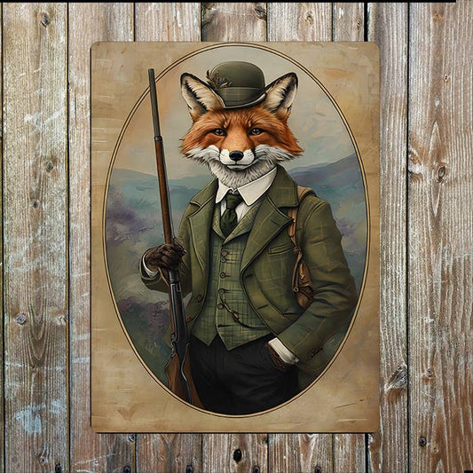 Vintage Illustration Fox Hunting Clothes | Metal Sign Plaque