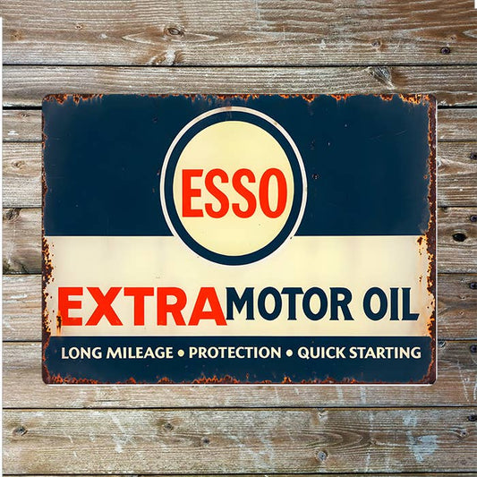 Vintage Esso Extra Motor Oil Rust Edge | Metal Sign Plaque