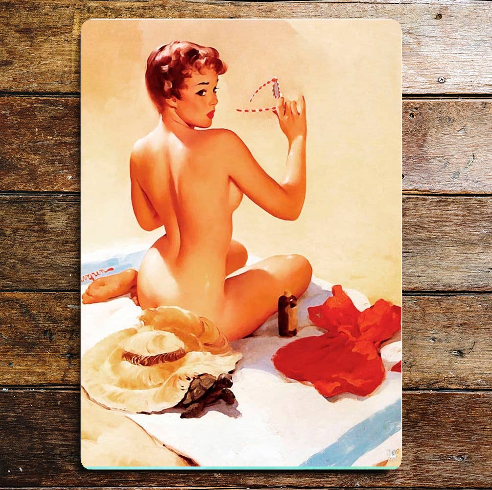 Pin Up Girl On Beach Sunglasses Metal Personalised Sign