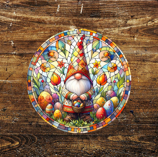 Egg Easter Gonk Stained Glass affect Circle Metal Sign