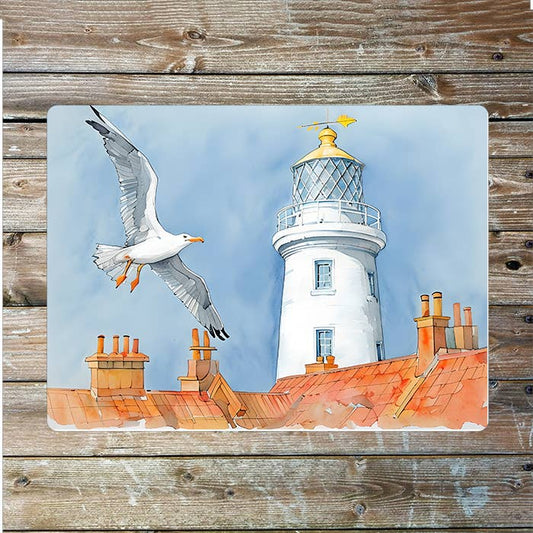 Watercolor Lighthouse Seagull Sea Nautical | Metal Sign Plaque