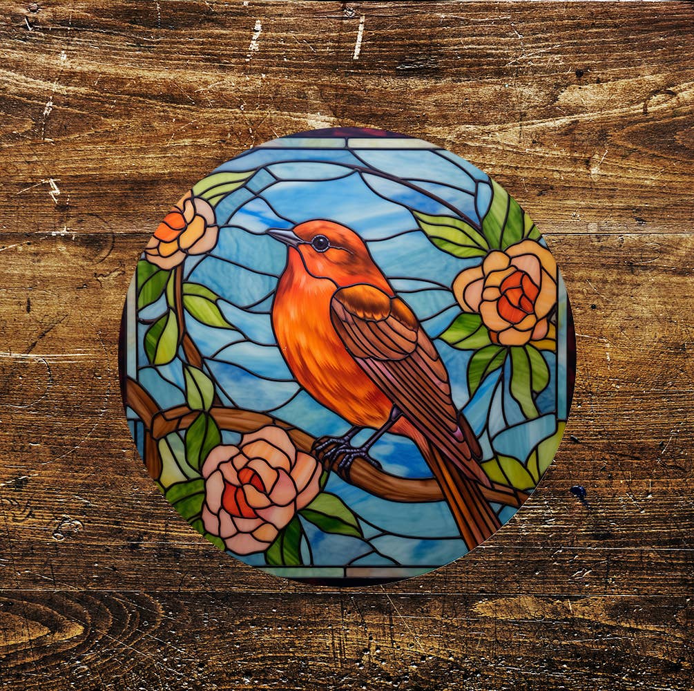 Robin Stained Glass affect Circle Metal Sign