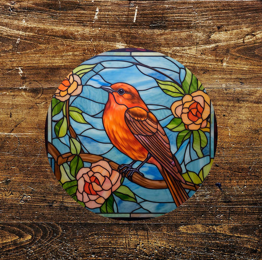 Robin Stained Glass affect Circle Metal Sign
