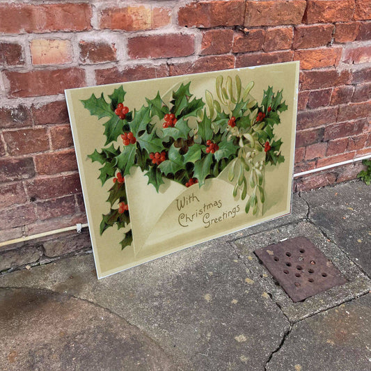 Vintage Christmas Holly Telegram | Metal Wall Sign
