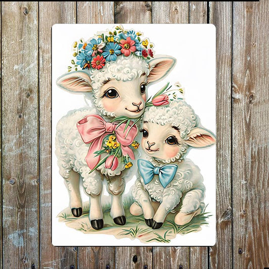 Vintage Easter Two Lamb Sheep | Metal Sign Plaque