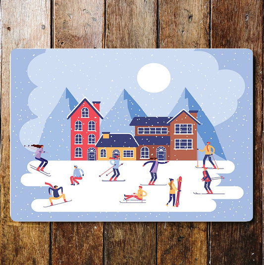 Ski Winter Christmas Metal Sign Plaque