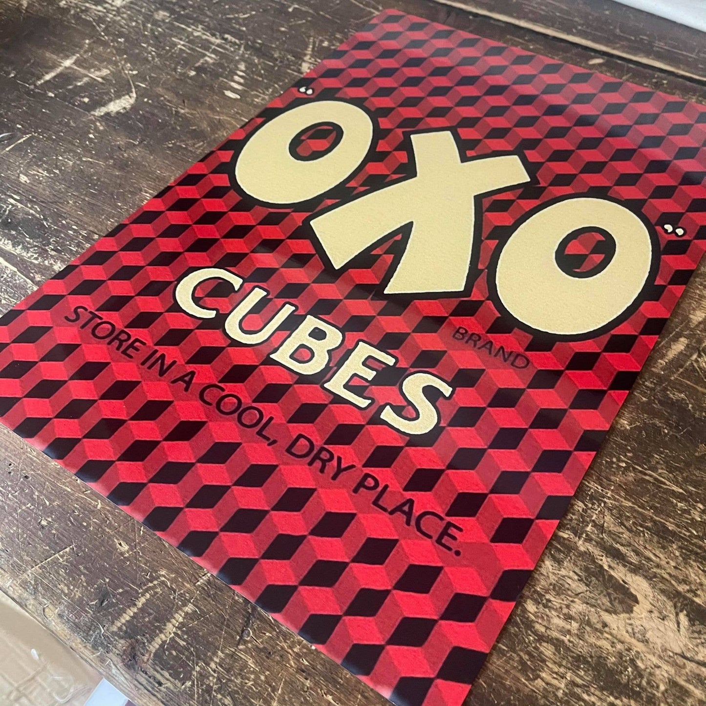 Oxo Cube Red | Metal Advertising Wall Sign