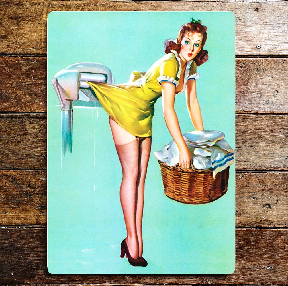 Pin Up Girl Laundry Metal Personalised Sign