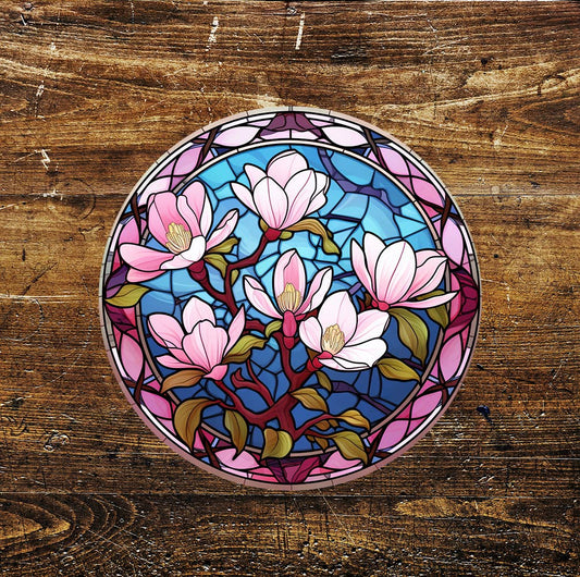 Stained Glass Style Wall Art Bright Colour Circle Metal Sign