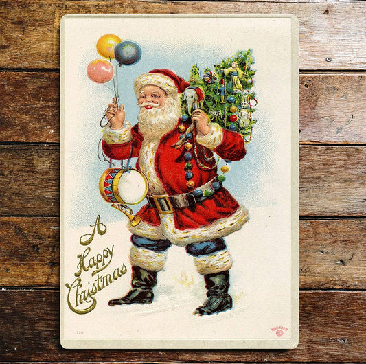 Vintage Christmas Santa Balloon Wall | Metal Sign Plaque