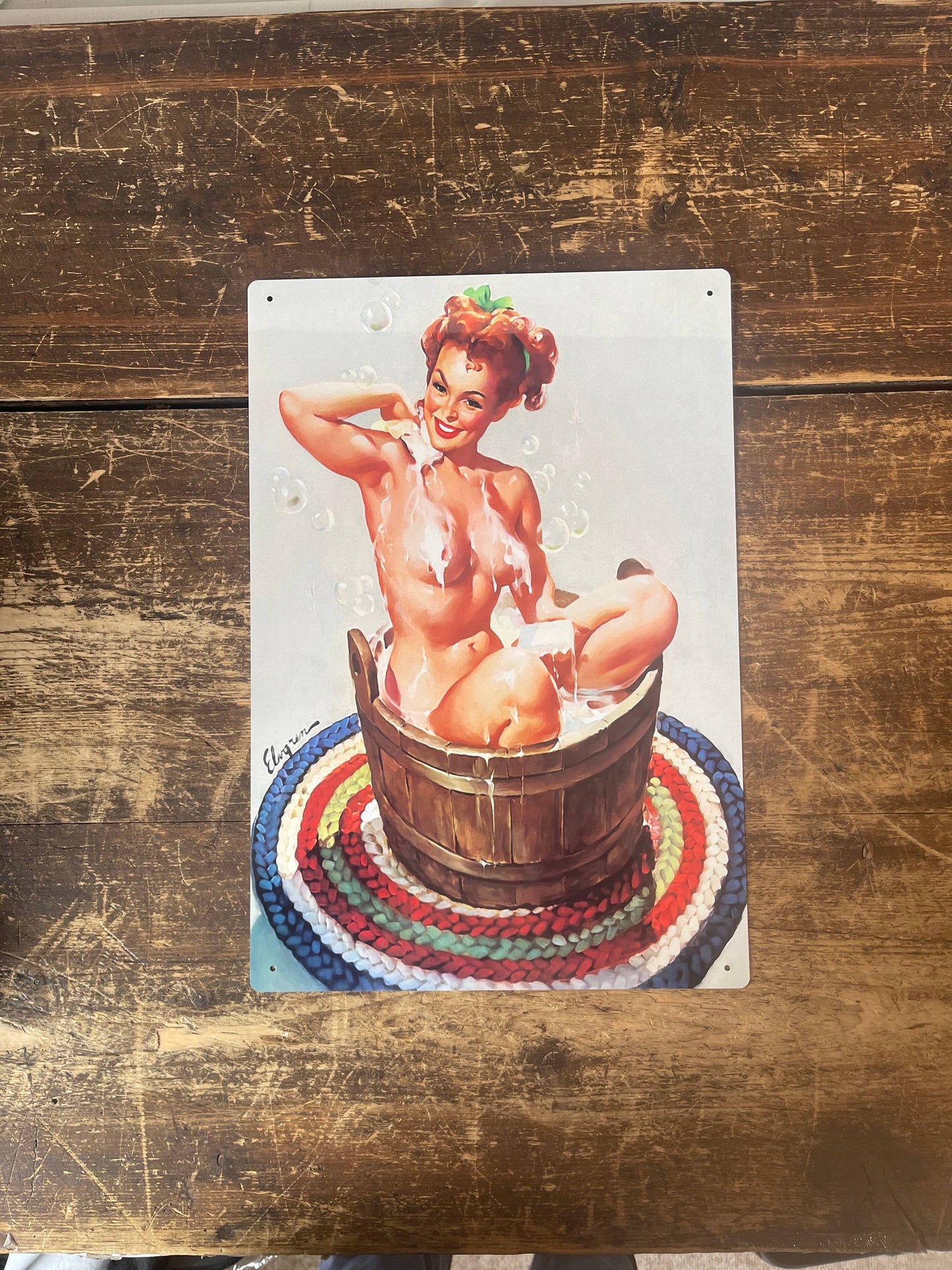 Pin Up Girl In Bath Tub Metal Personalised Art Wall Sign