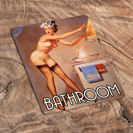 Bathroom Pin Up Girl In Bath | Metal Sign