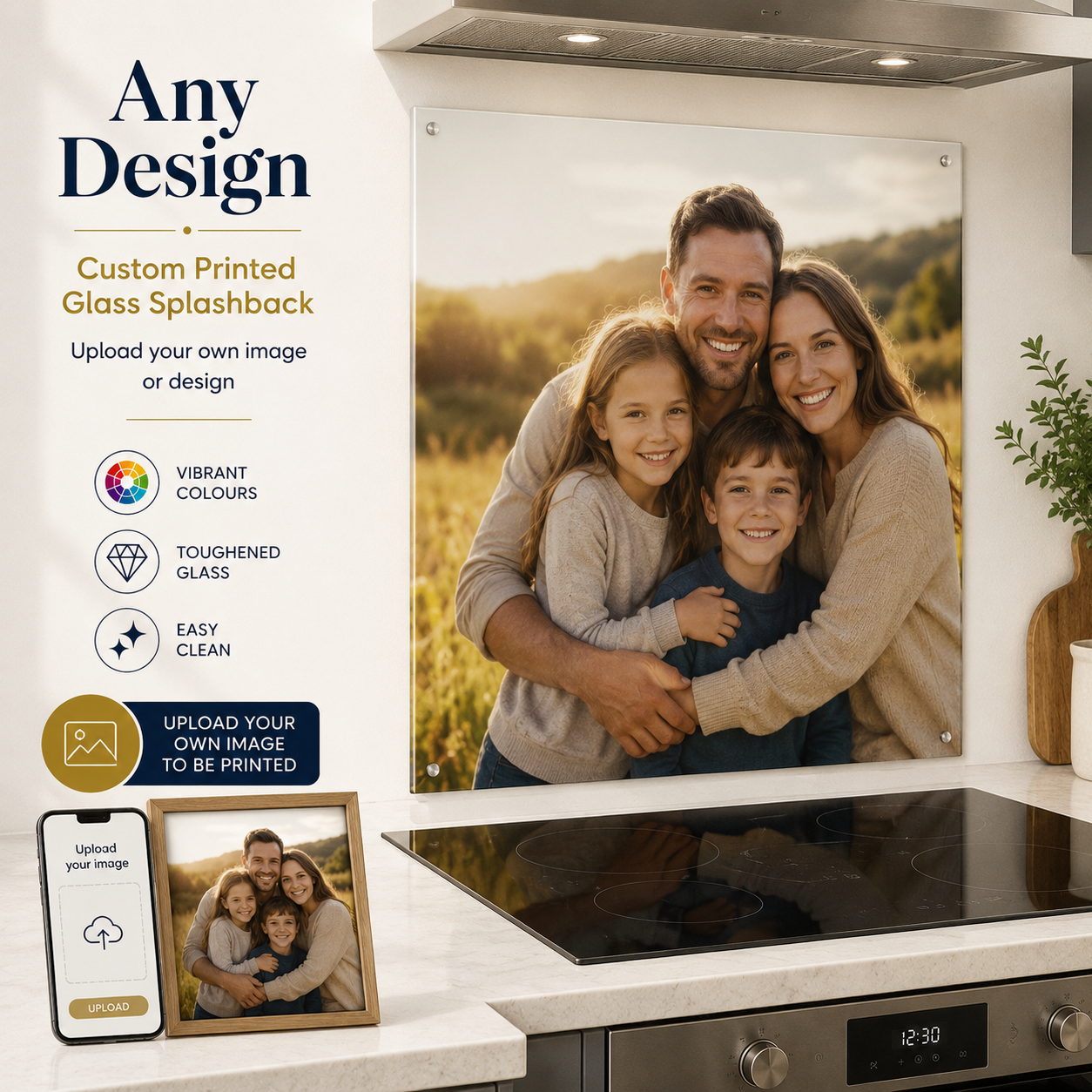 Premium 6mm Glass Upload Your Own Image Kitchen Splashback Toughened Glass - UK Only