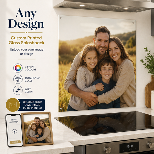 Premium 6mm Glass Upload Your Own Image Kitchen Splashback Toughened Glass - UK Only