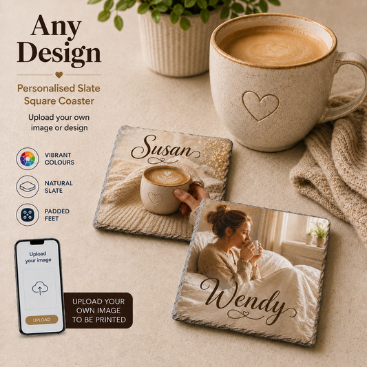 Natural Slate Square Coaster Personalised Any Design , Any Image, Any Text Paper
