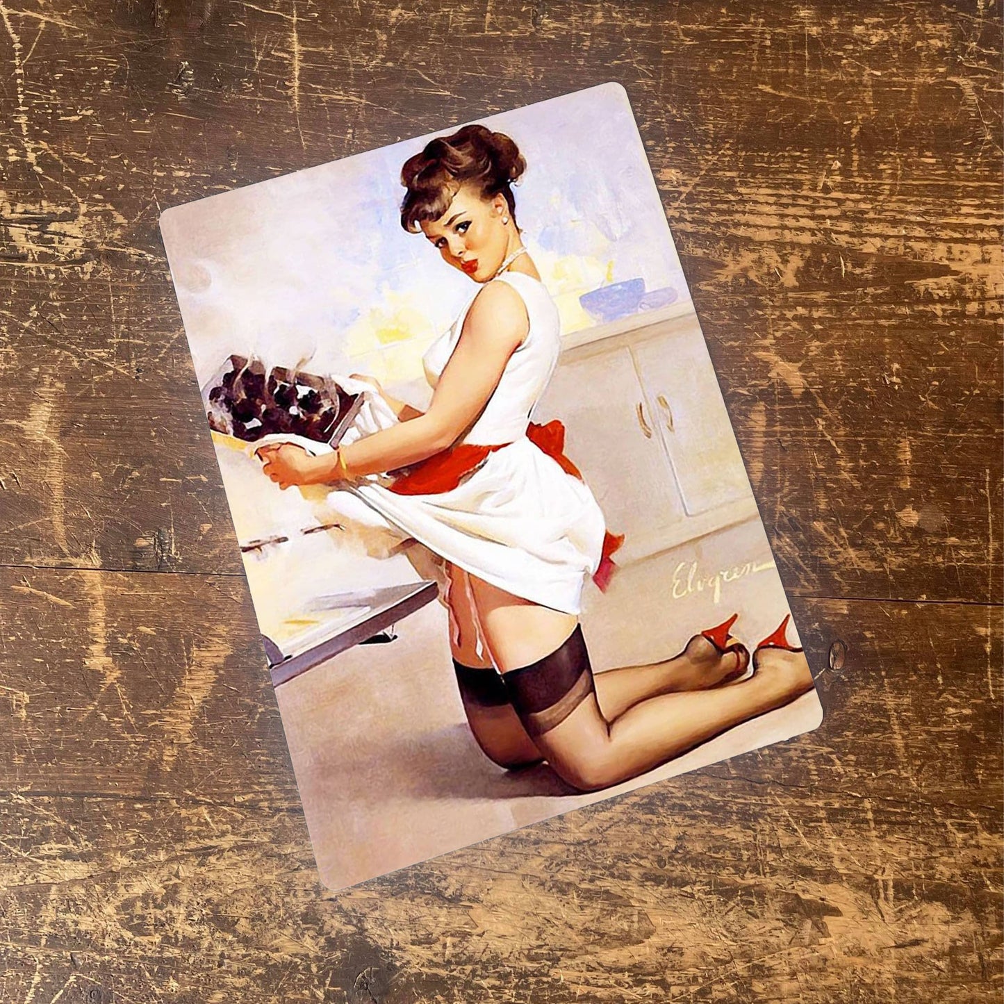 Pinup Girl Oven Kitchen Chef Metal Pin Up Girl Wall Sign