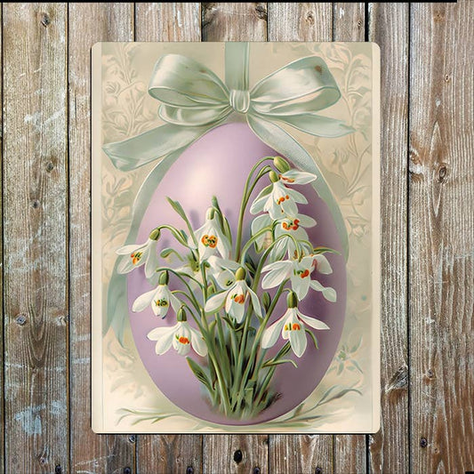 Vintage Easter Lavender Egg And Snowdrops | Metal Sign Plaque