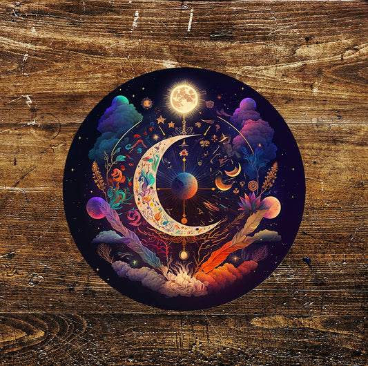 Celestial Moon Space Bright Planets Stars Circle Metal Sign