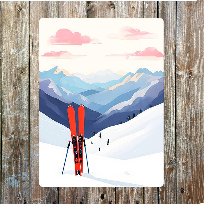 Ski Slope Sking in snow Metal Sign Plaque