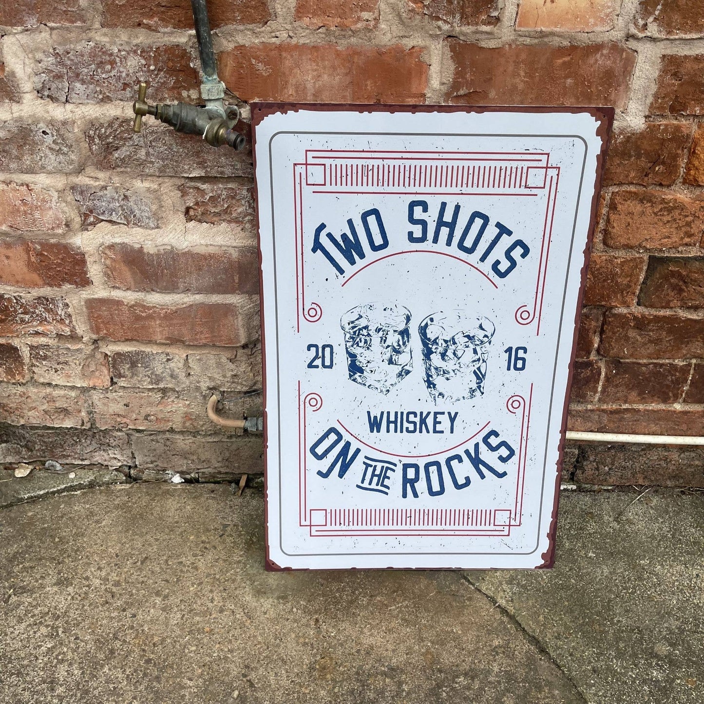Two shots whiskey on the rocks Bar Sign | Metal Sign