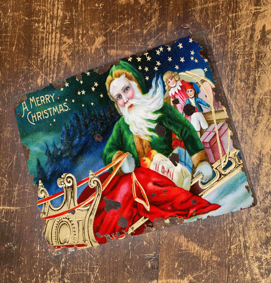 Vintage Santa Merry Christmas | Metal Vintage Wall Sign