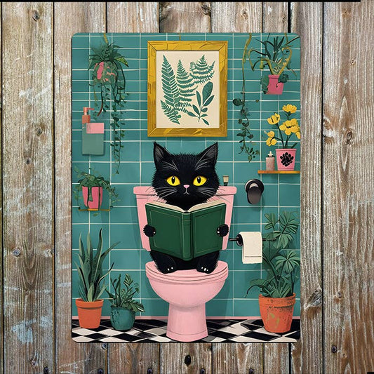 Cat Sitting On Toilet | Bathroom | Metal Sign Plaque