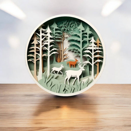 Deer in Forest Christmas Decoration Circle Metal Sign