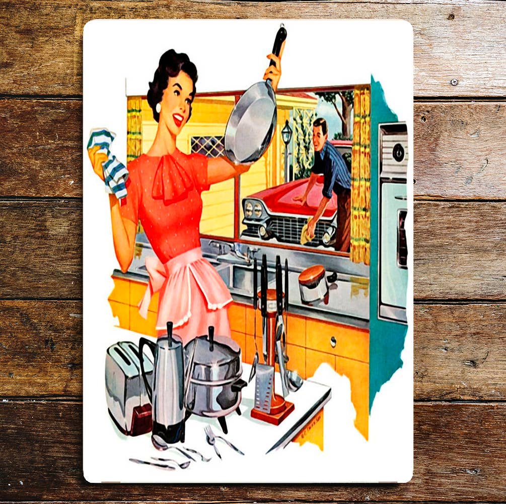Pin Up Girl Kitchen Cleaning Metal Personalised Sign