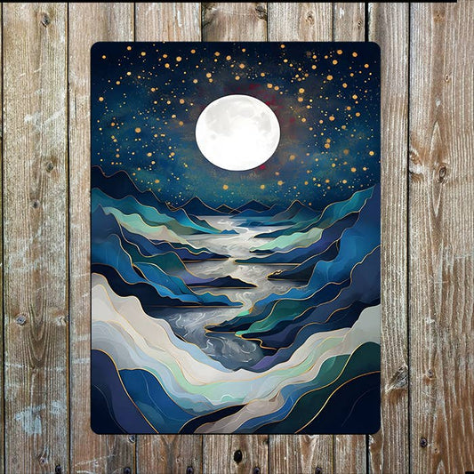 Abstract Nighttime Landscape Full Moon Metal Sign Plaque