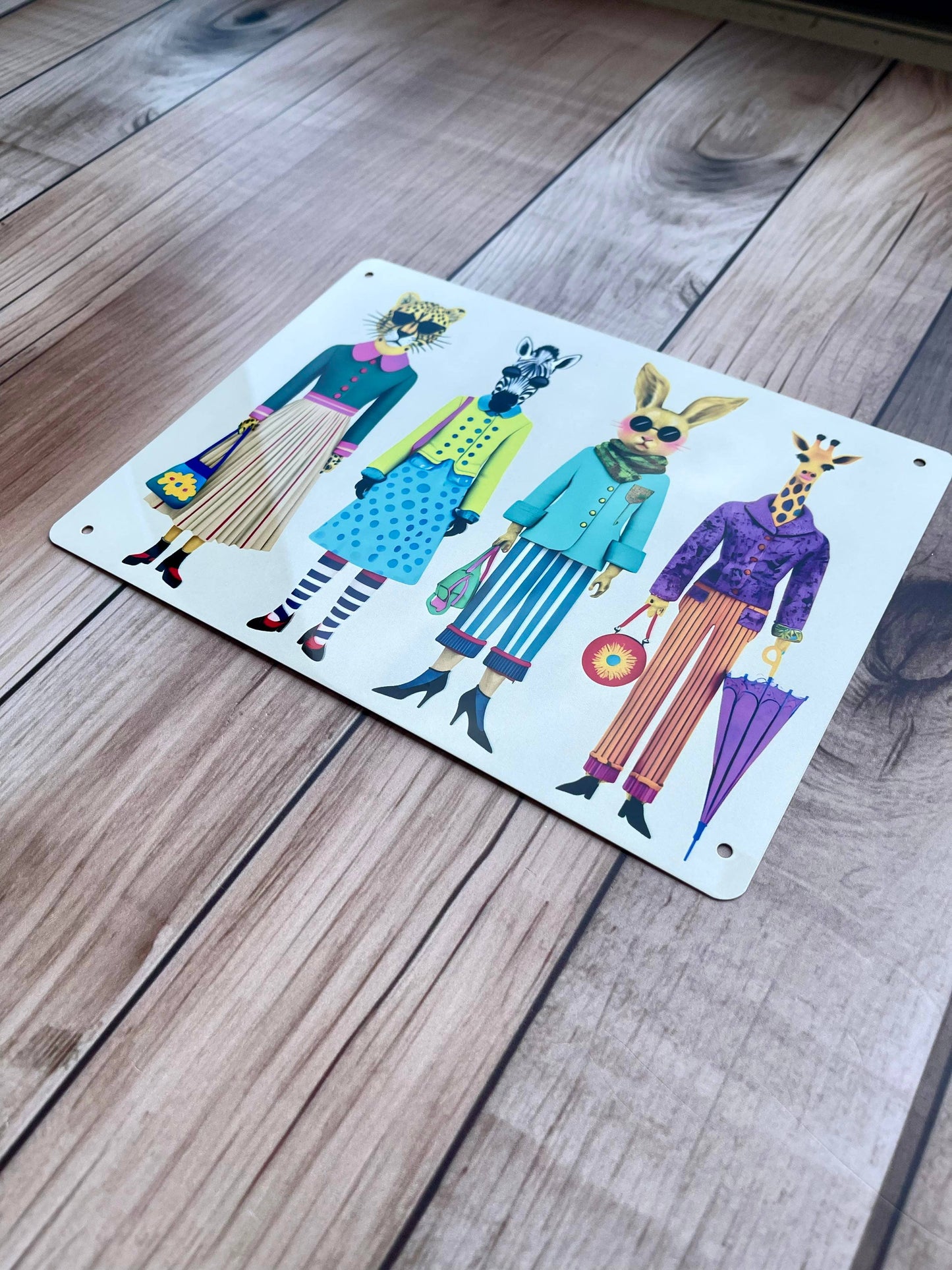 Animal Characters wearing Vibrant Clothes | Metal Sign Plaque