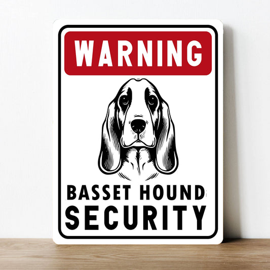 Basset Hound Security Guard Dog Warning | Metal Sign Plaque