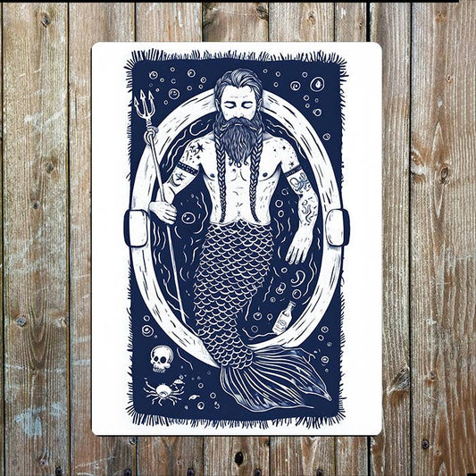 Merman Mermaid In Bath Bathroom Nautical | Metal Sign Plaque
